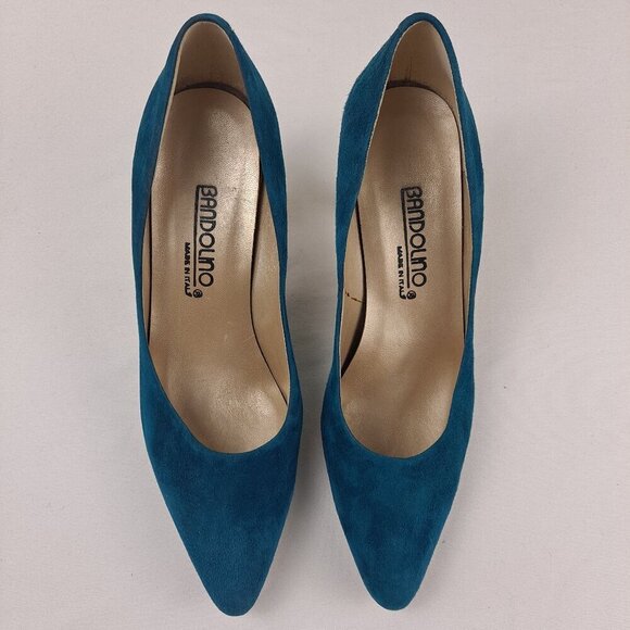 Bandolino Size 7.5M Turquoise Suede Heels Pointed Toe Made In Italy - Picture 7 of 10